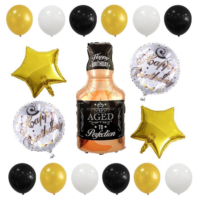 Beer-themed Aluminum Film Balloon Set, Birthday Party Aluminum Film Balloon Beer Bubble Wine Glass Bottle, Five-pointed Star Party Combination Set