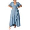 Robe Mi-longue A-line à Pois et Lacets pour Femme Grande Taille, Col en V