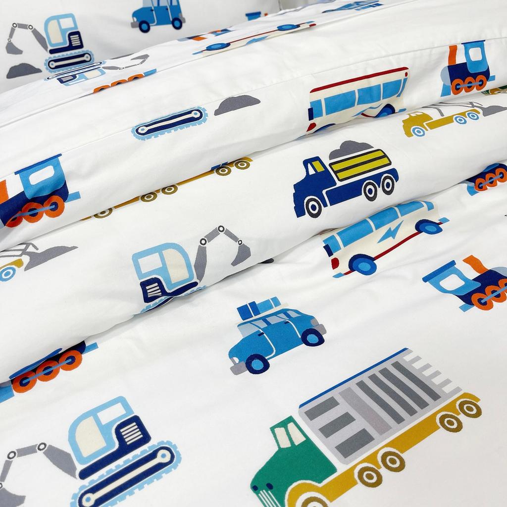 Busy Cars 100% Cotton Duvet Cover Set: Boys Vehicle Bedding, Soft Touch Twin size to Queen size