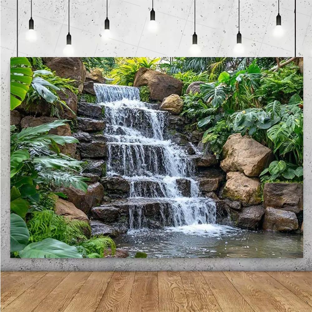 Forest Waterfall Wonderland Backdrop Supplies Rainforest Natural Scenery Background Banner Wall Party Decor Photography Props