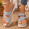 Large Size Wedge Heel Sandals Women's Half Drag Outer Wear Spring and Summer New Belt Buckle Hollow Set Toe Slippers