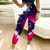 Summer Ladies Radiation Tie Dye Printed Sweatpants Loose Fit Drawstring Joggers Elastic Cuff Daily Casual Pants