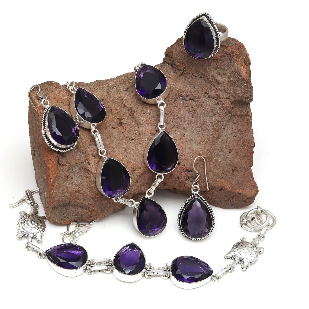 Necklace Bracelet Amethyst Set Jewelry Crystal Quartz Pendant Natural Stone