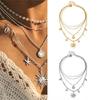 Multi Layer Necklace Pendant Neck Chain Jewelry with Sunflower Starfish And Pearls Accent For Daily Wear & Party Look