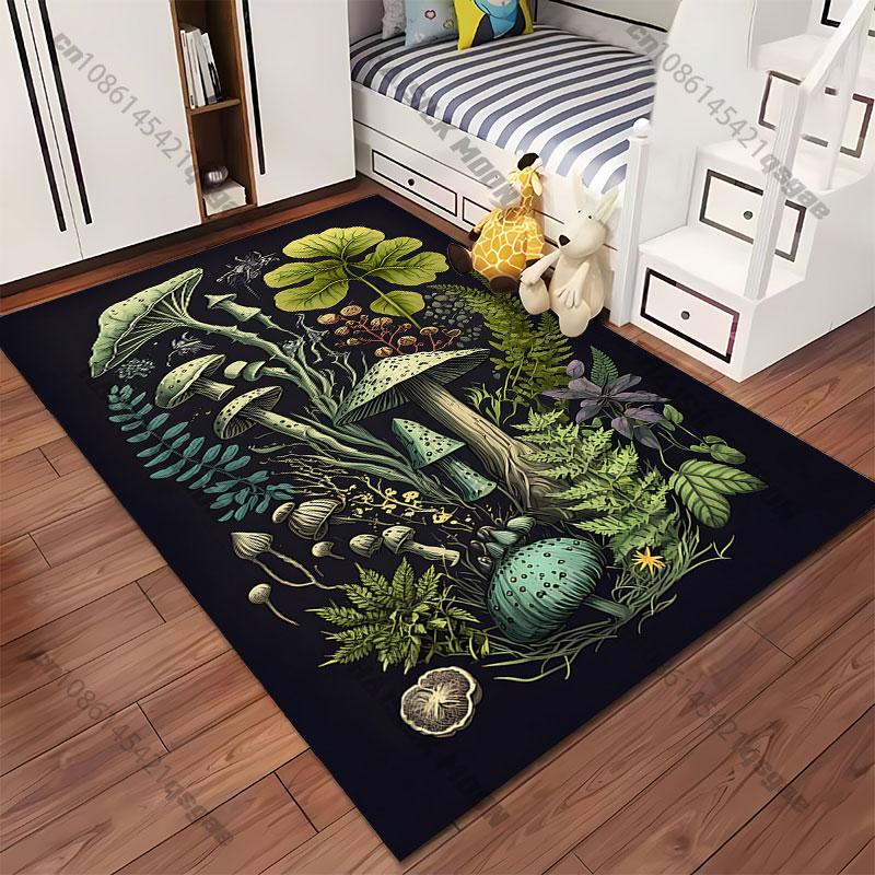 Nature fungi plants and insects carpet Yoga living room room decor children's crawling mat doormat area rug games mat