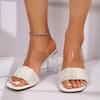 Fashion Classic Square Toe Transparent Pvc Slippers Women 2025 Summer Square High Heels Shoes Women Sexy Slip On Plus Size Dress Shoes