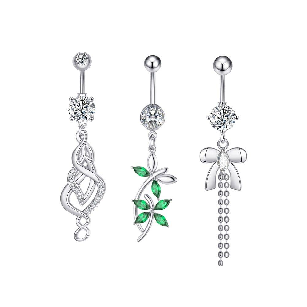 

3 шт./лот, набор колец для пупка в форме сердца, Луны и звезды, из нержавеющей стали, с кристаллами циркона, висячее кольцо для живота, объемный сексуальный пирсинг пупка