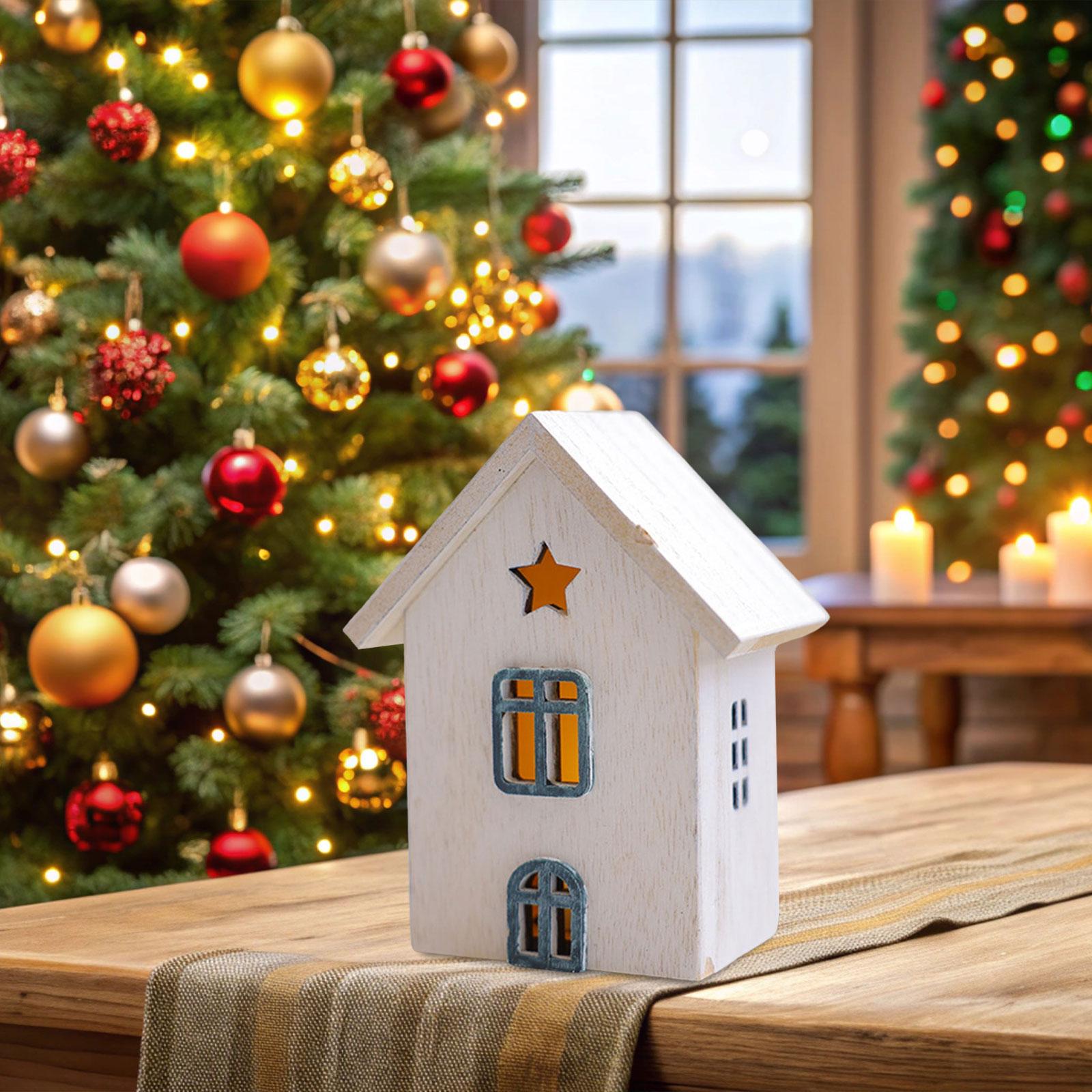 

LED Christmas Village House Xmas Ornament Modern Collectible Buildings Tabletop House Figurine Holiday Display for Beside Indoor