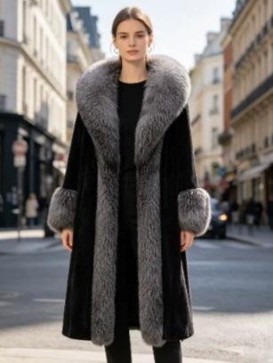 Europe and the United States popular high-end thickened long imitation mink coat light luxury lady style extended fur coat women