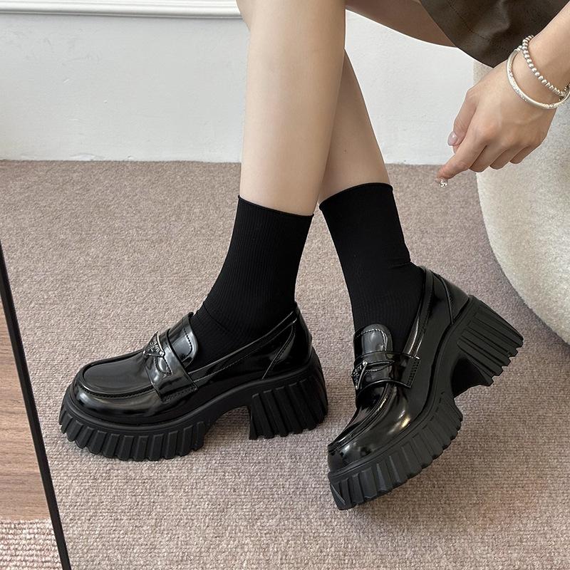 Black British High-heeled Loafers Women's 2025 Summer New Small Man Platform Commuter Mary Jane Small Leather Shoes