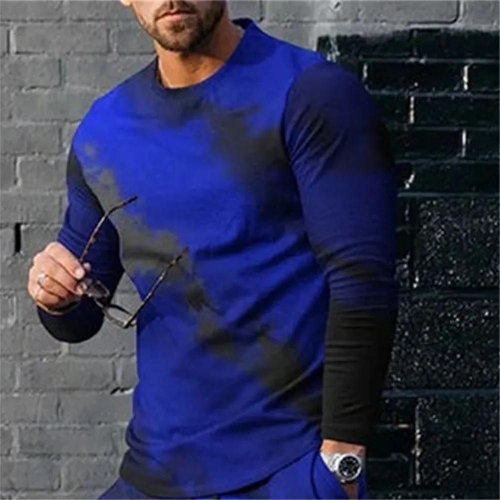 Neues Tide Streak Muster Europäische Größe Langarm-T-Shirt Für Herren Lässiger Herbst Trend Top Rundhals-Tee