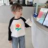 Girls Cotton Long Sleeve T Shirt Cute Print Block Spring Autumn Casual Top For Kids