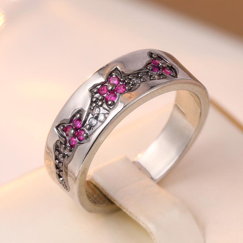 Dazzling Inlaid White Red CZ Women's Ring Vintage CopperColor Geometry Daily Wear Party Jewelry Anniversary Gift