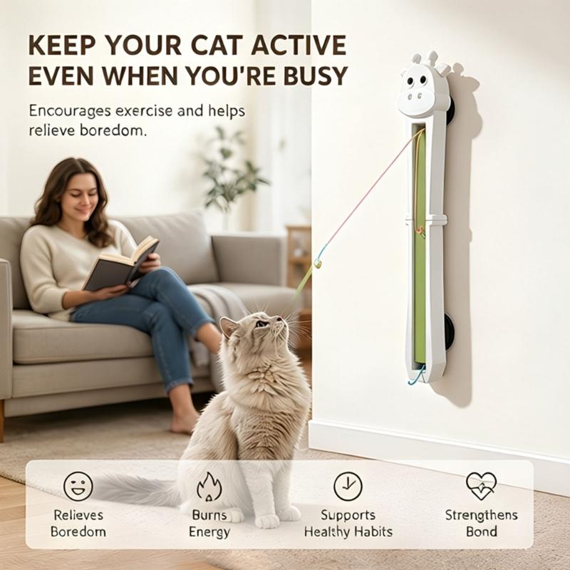 Rechargeable Cord Teaser for Single-Feline and Several-Feline Homes, Automatic Moving Line Device with Flexible Household Positioning