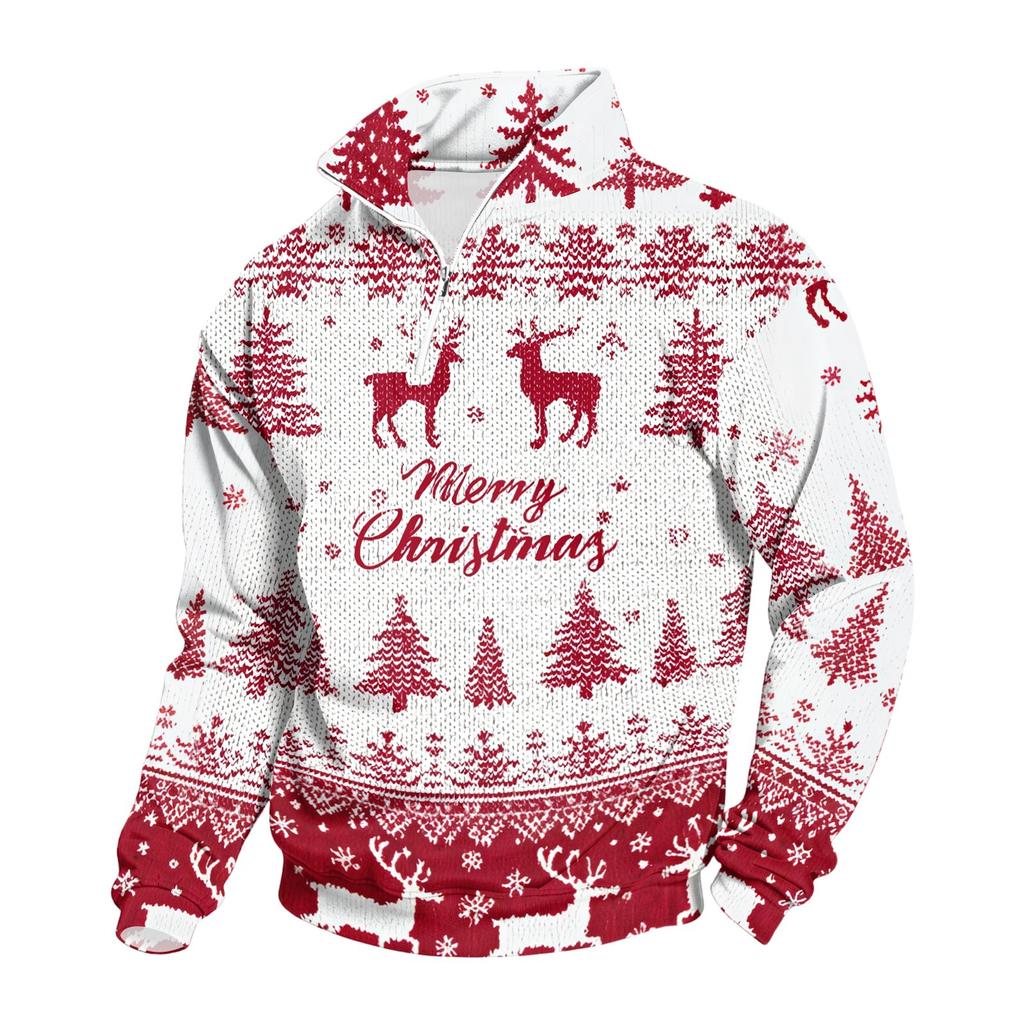 Men's 1/4 Zip Sweatshirt with Stand Collar and Christmas Print Casual Long Sleeve Pullover