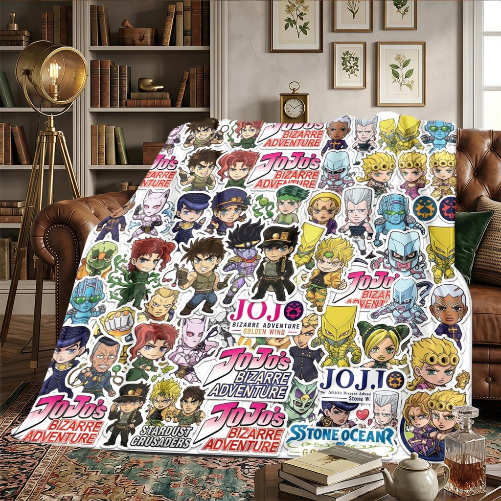 JoJo's Bizarre Adventure Warm Comfortable Flannel Blanket - Printed, For Bedrooms, Sofas, Beds, Chairs, Picnics, Travel -HE32