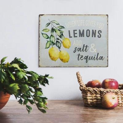 Lustiges Retro Vintage Schild Landhausdeko Zitronen-Thema Wandkunst Perfekt für Küche Bar Esszimmer Einzigartiges Humorvolles Deko-Stück