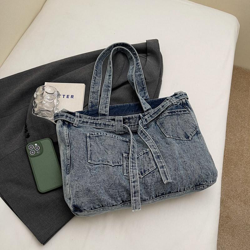 Vintage Shoulder Bag Women's Denim Tote Bag Large Capacity Student Class Bag