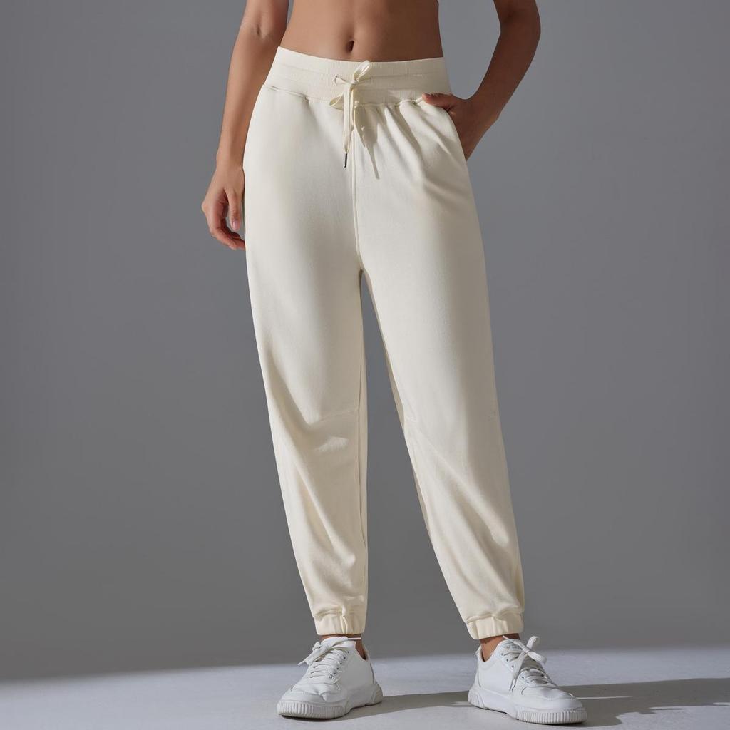 Women's High Elasticity Drawstring Yoga & Running Sweatpants – Breathable, Loose-Fit Cropped Sports Pants