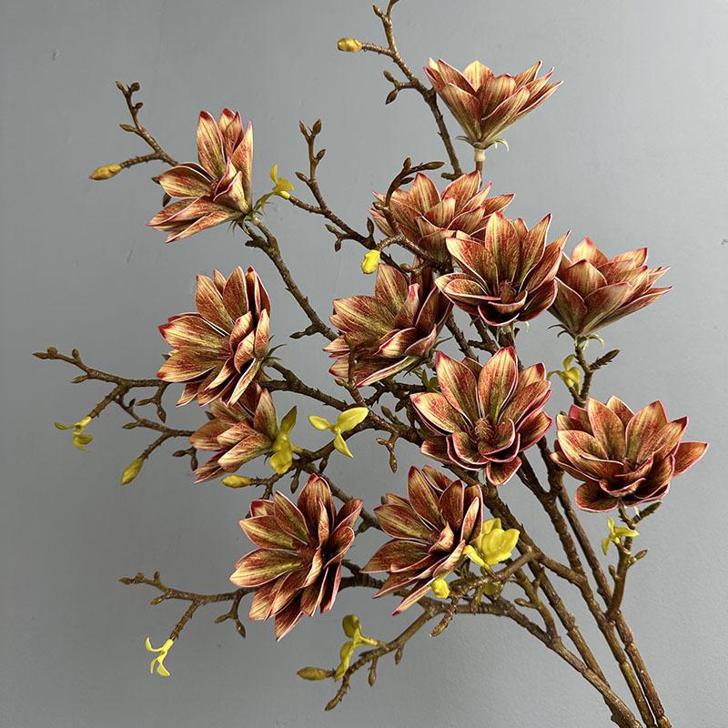 4pcs Simulation Perfume Lotus Branch Plastic Fake Flowers Office Decorative Artificial Magnolia Orange Flower Hall Decoration