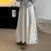 Designer Patchwork White Midi Skirt for Women - Early Spring Asymmetric Hem A-Line Versatile Niche Long Half Skirt