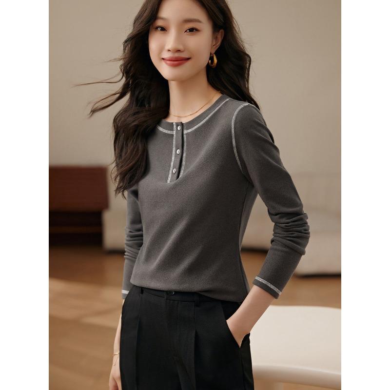 T-shirt Women's Long-sleeved Spring New Fashionable Base Shirt Korean T-shirt Splicing Design Top