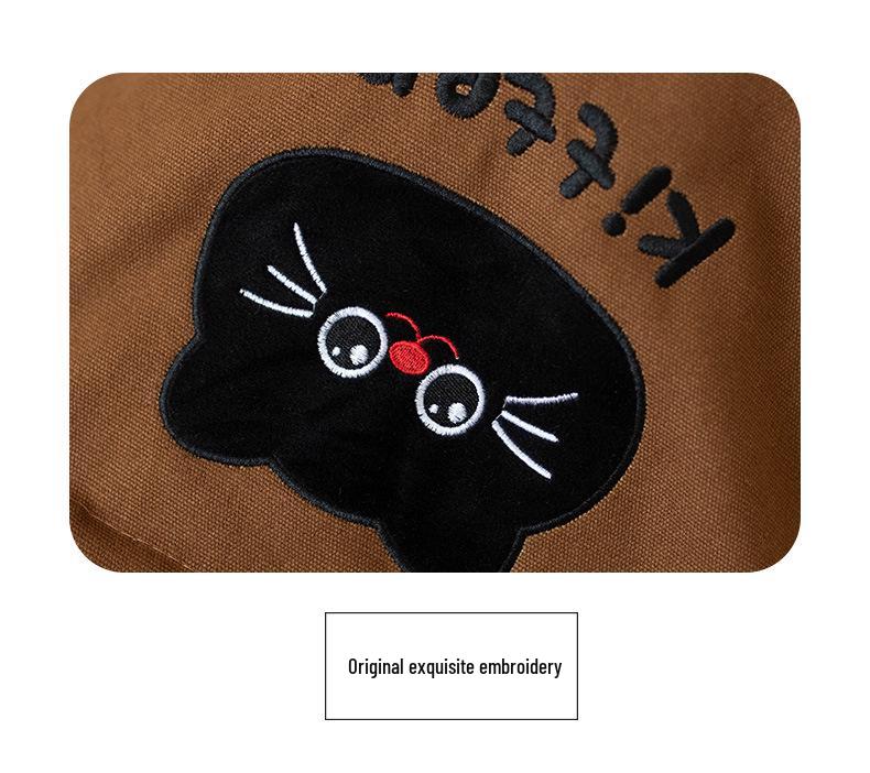 Women's Versatile Embroidered Canvas Tote Bag - Kitten Design, Handheld, Portable, Perfect for Moms or Lunch Storage