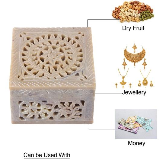 10.16 cm Soapstone Carving Marble Jewellery Box For Women Trinket Ornament Box