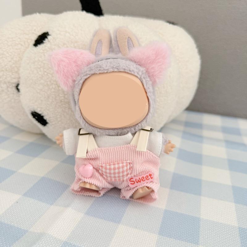 [Cloth Only] 17cm Doll Clothes Cartoon Toy Kitten Hairband Sweet Overalls Set Clothing Set Replacement Exquisite Accessories