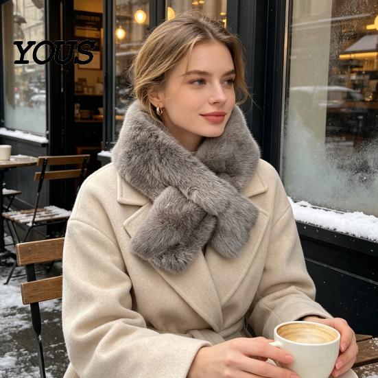Cozy Neck Wrap for Travel Women Imitation Mink Fur Scarf, Thickened Soft Plush Durable Anti Shedding Scarf Warmer, Cold Weather Elegant Shawl