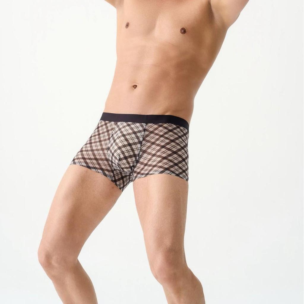 2026 Starry Plaid Men's Boxer: Antibacterial, Breathable Ice Silk with Hyaluronic Acid