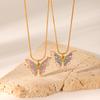 French Light Luxury Retro Colorful Drip Oil Butterfly Pendant Necklace for Women Fashionable Elegant Titanium Steel Snake Chain
