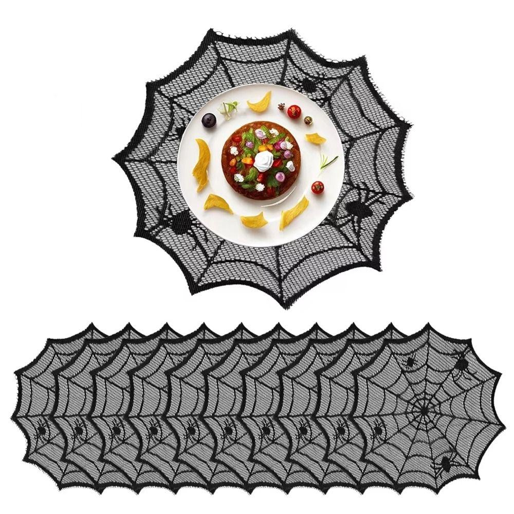 30cm Spider Web Placemats Polyester Black Lace Placemat Spider Web Table Mat Halloween Party