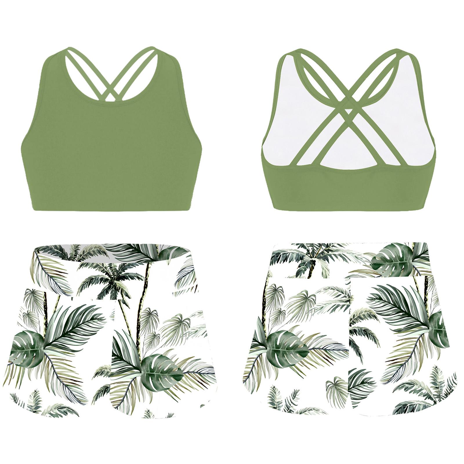 IEFiEL Kinderen meisjes bedrukte Rash Guard tankini sport crop top + zwemshort badpak strandbadkleding 9-10 Years