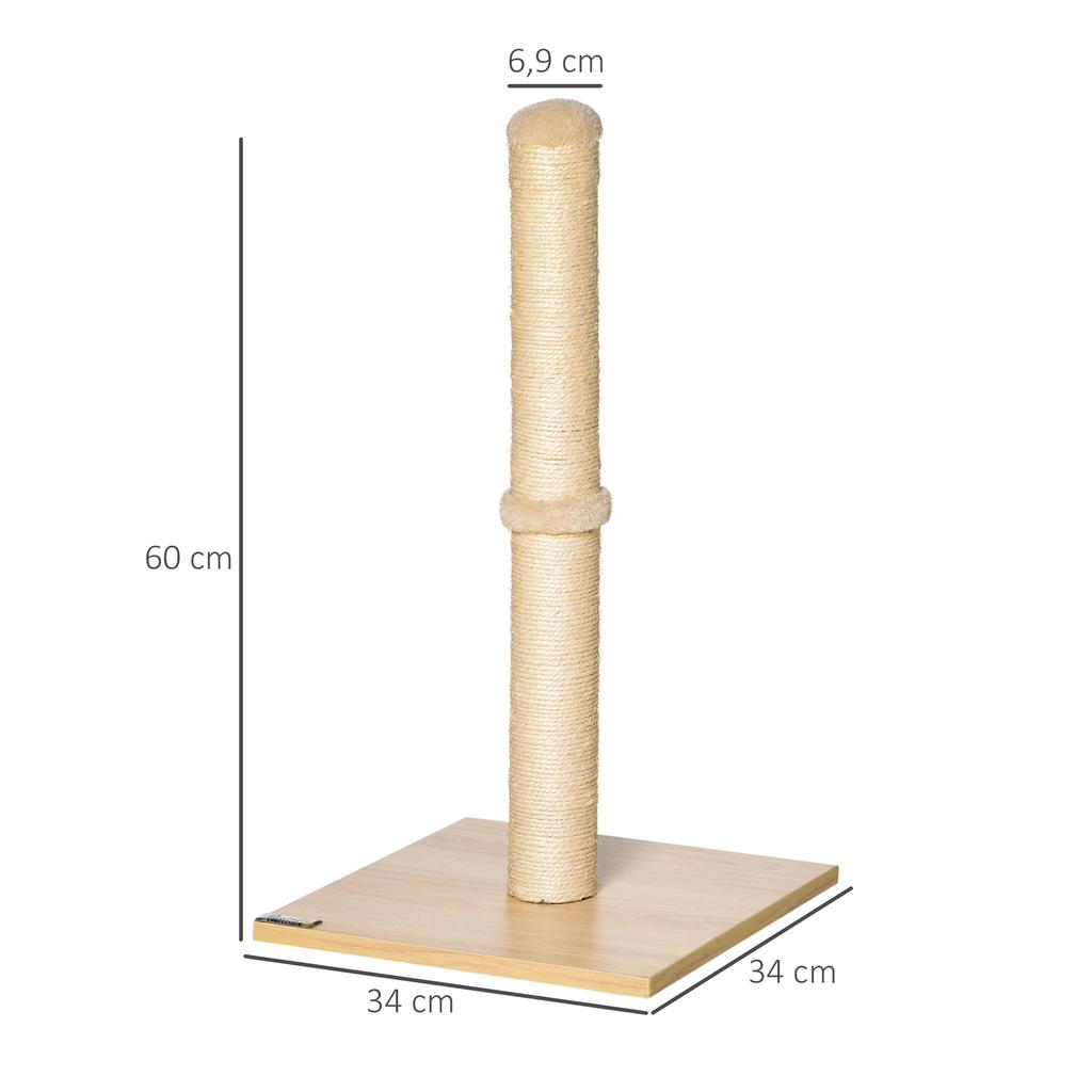 Scratching Post 60 cm Tall Scratching Trunk for Cats up to 5 kg, Cat Scratching Tree with Sisal Rope, Beige+Oak