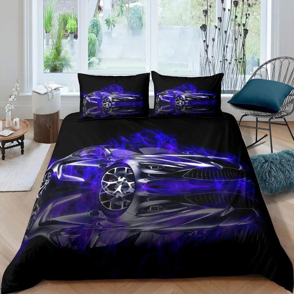 Race Car Bedding Set Cool Speed Racing Duvet Cover Set Black Sport Car Quilt Cover For Men Polyester Comforter Cover Set Cool