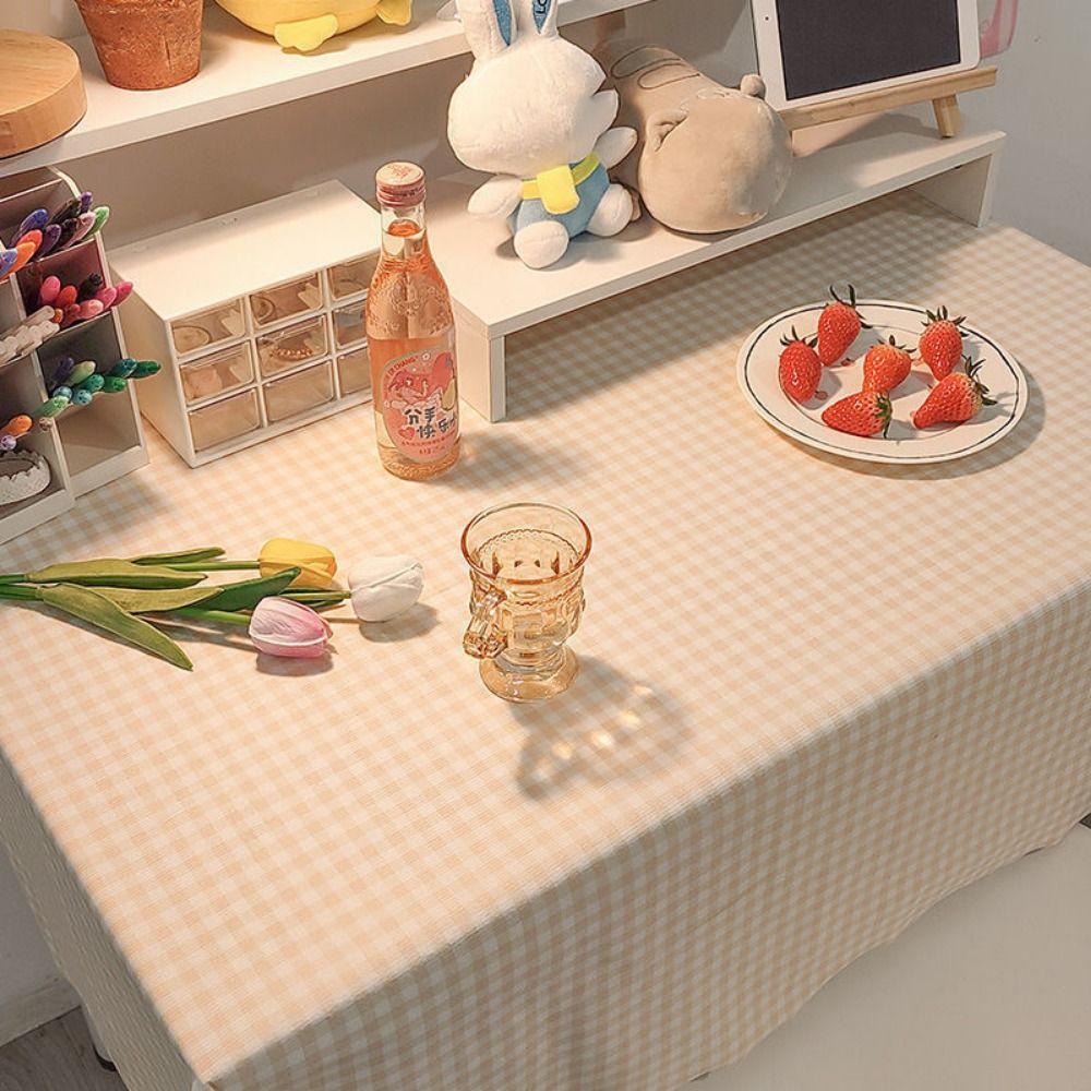Simple Decor Dust-proof Plaid Tablecloth Rectangular Wrinkle Free Dining Table Protector INS Washable Ins Table Cloth Student