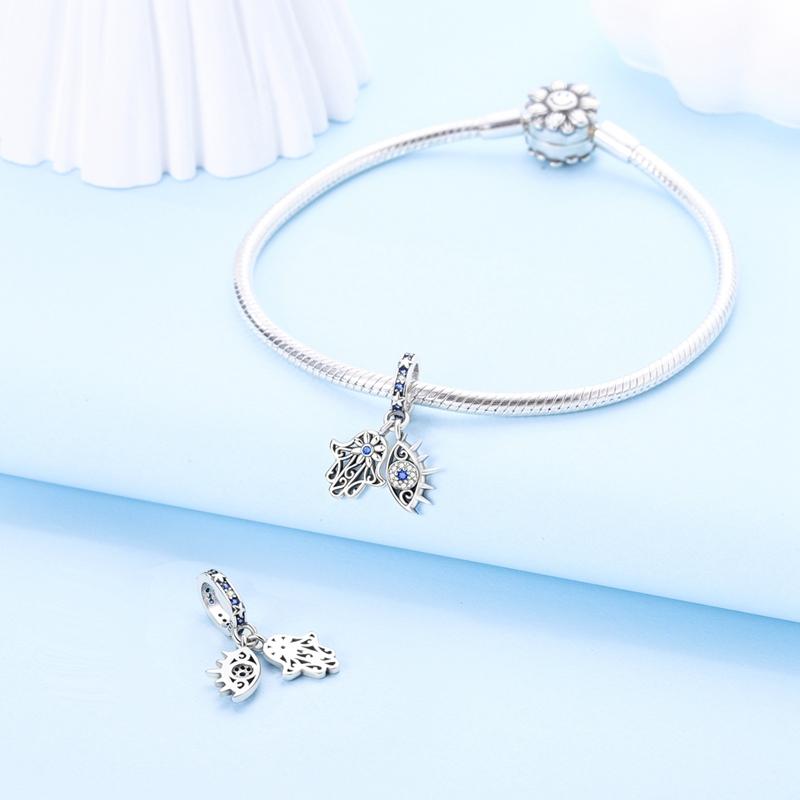 Charms Original Copper Hand Pendant Blue Eyes Beads Fit Bracelet Women Jewelry Diy Fine Gift Accessory