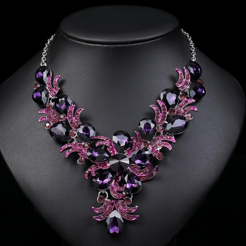 3pcs Luxurious High-end Purple Zircon Inlaid Alloy Necklace Earrings Set for Women's Elegant and Dignified Party Accessories