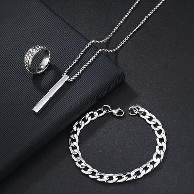New Stainless Steel Ring Rectangular Three-Dimensional Necklace for Men Minimalist Titanium Steel Jewelry Factory Direct Sale