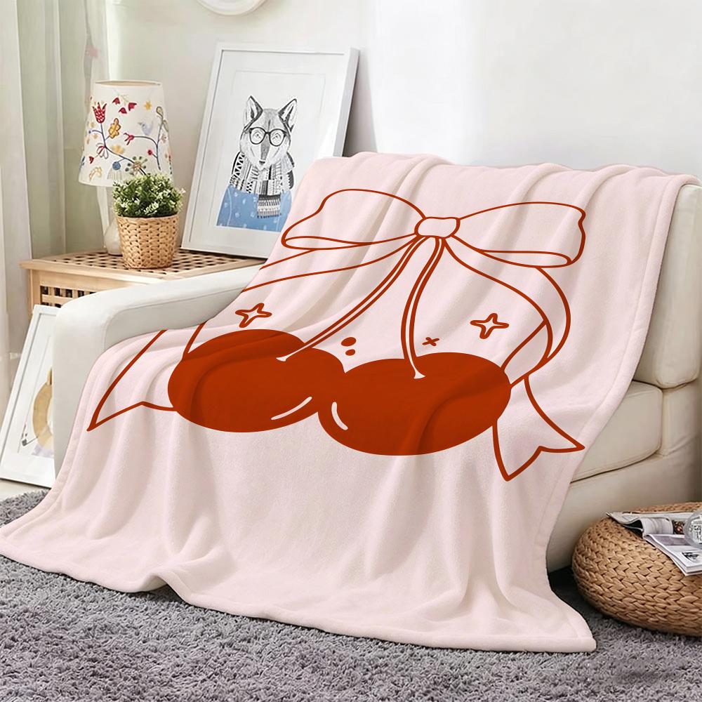 Illustration C-Cherry with Bow Throw Soft Warm Throw Blanket for Bedroom Living Room Bed Travel Camping Picnic Gift