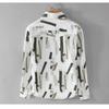 Summer Men's New Splicing Square Collar Button Pocket Printed Trendy Minimalist Casual Loose Fashion Long Sleeve Shirts