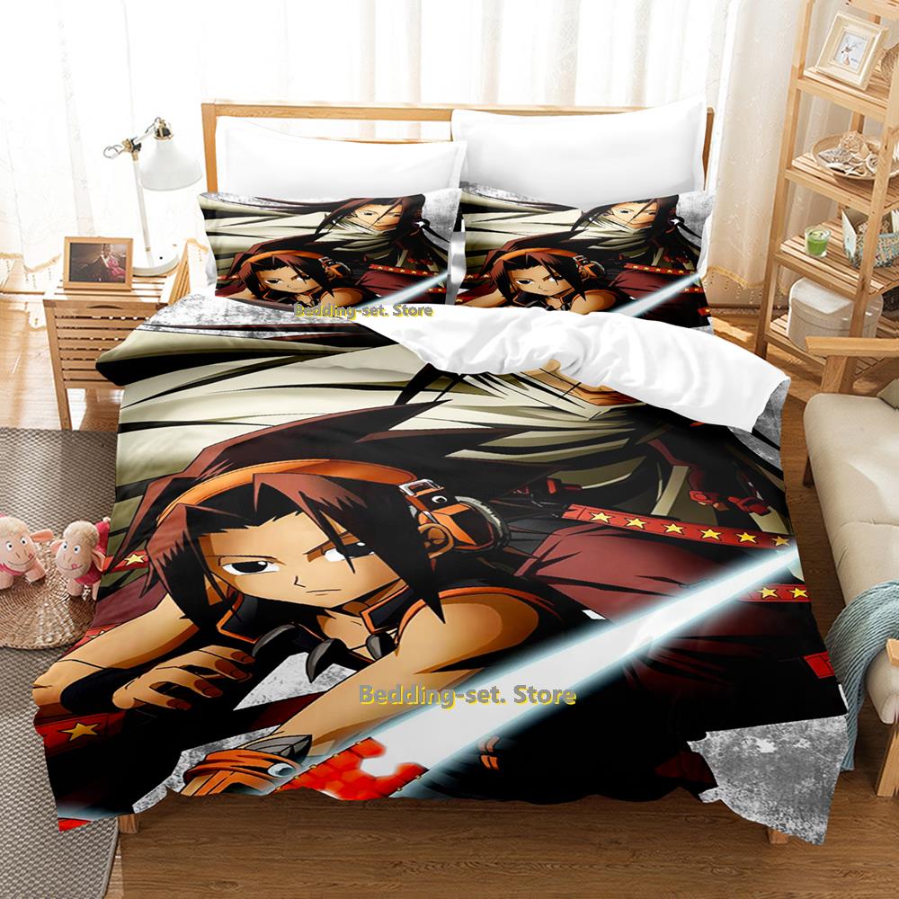 Comforter Personality Shaman King Bedding Set Cartoon Anime Three-Piece Set Adult Kid Bedroom S 3D Kawaii Game Twin Set