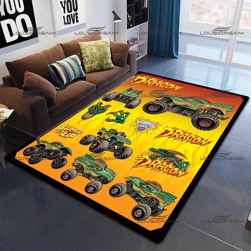 Square Flannel Monster Truck Carpet Thrill Game Monster Jam Decorative Floor Mats Modern Home Living Room Rugs Bedroom Carpet