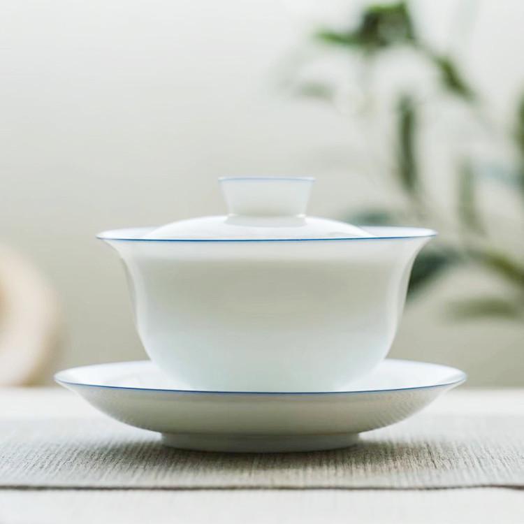 Customizable Handmade Sancai Gaiwan White Ceramic Tea Bowl - Thin-walled Kung Fu Tea Set