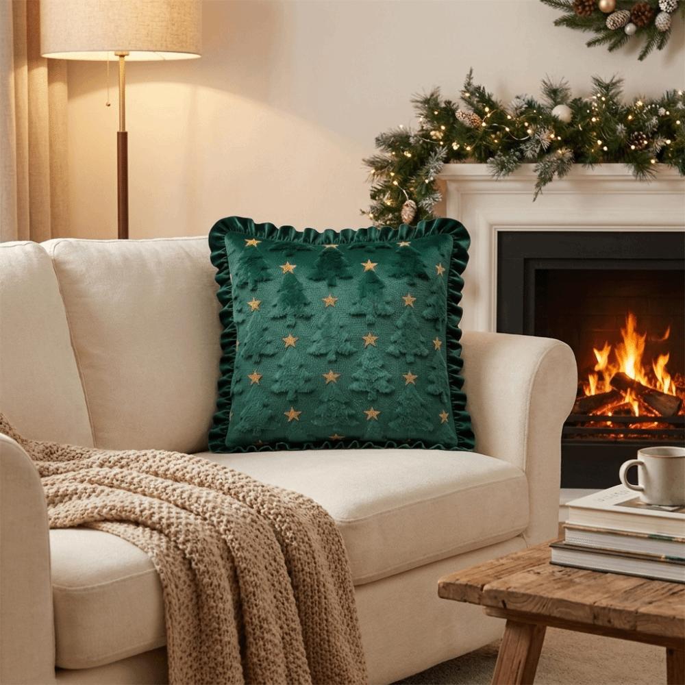 3D Plush Christmas Pillow Cover Embroidered Christmas Tree Pillow Cover Sofa Cushion Cover Home
