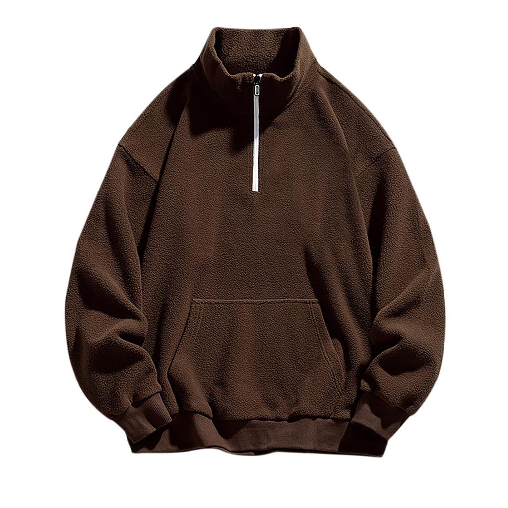 Men's Casual Solid-color Long-sleeved Sports Sweatshirt, Men's Fleece Warm Semi-zippered Pullover Sweatshirt