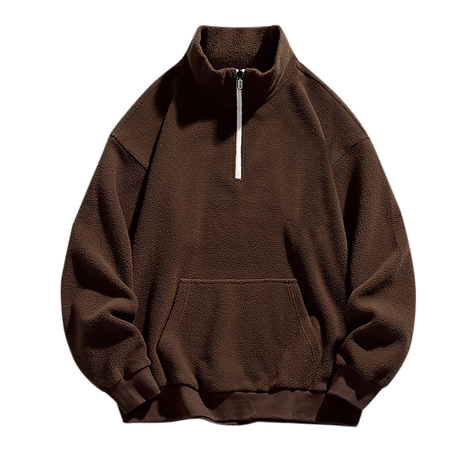 

Мужская повседневная однотонная спортивная толстовка с длинным рукавом, мужская флисовая теплая толстовка-пуловер на полумолнии XXXL кофейный