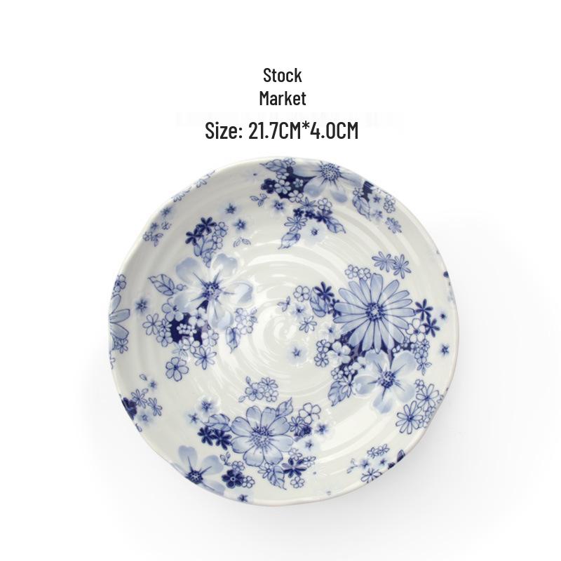 Mino Ware Hand-Painted Blue and White Ceramic Bowl - Japanese Embossed Tableware for Sushi and Soup.