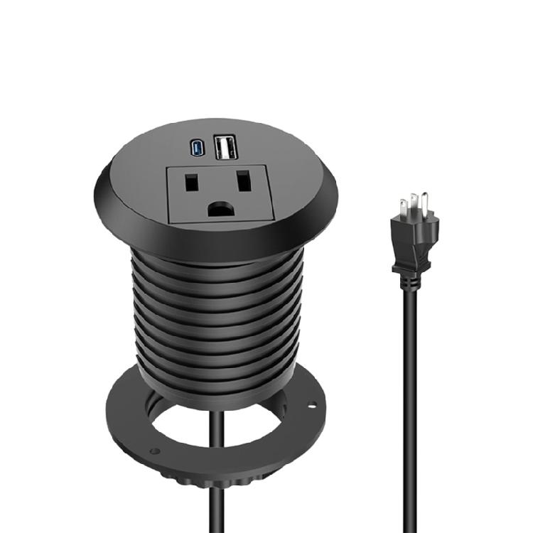 

Hiddens Power Socket 1AC Outlet 18W USB C Chargers 2M Flexible Cord ABS Metal Durability for Home Office Desk Use чорний